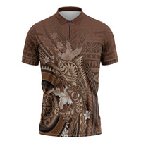 Samoa Tatau Marlin Zipper Polo Shirt With Siapo Motifs Brown LT05 Brown - Polynesian Pride