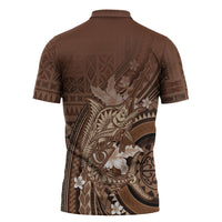 Samoa Tatau Marlin Zipper Polo Shirt With Siapo Motifs Brown LT05 - Polynesian Pride