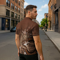 Samoa Tatau Marlin Zipper Polo Shirt With Siapo Motifs Brown LT05 - Polynesian Pride