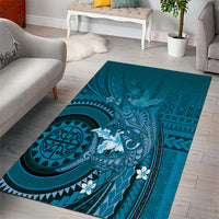 Samoa Tatau Marlin Area Rug With Siapo Motifs Teal LT05 - Polynesian Pride