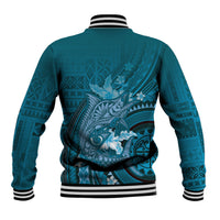 Samoa Tatau Marlin Baseball Jacket With Siapo Motifs Teal LT05 - Polynesian Pride