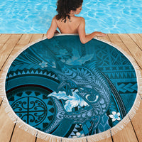 Samoa Tatau Marlin Beach Blanket With Siapo Motifs Teal LT05 - Polynesian Pride