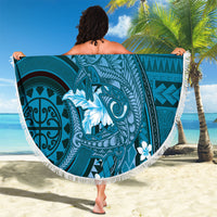Samoa Tatau Marlin Beach Blanket With Siapo Motifs Teal LT05 - Polynesian Pride