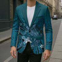 Samoa Tatau Marlin Blazer With Siapo Motifs Teal LT05 - Polynesian Pride