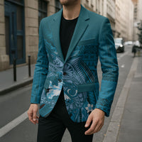 Samoa Tatau Marlin Blazer With Siapo Motifs Teal LT05 - Polynesian Pride