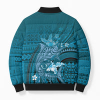 Samoa Tatau Marlin Bomber Puffer Jacket With Siapo Motifs Teal LT05 - Polynesian Pride