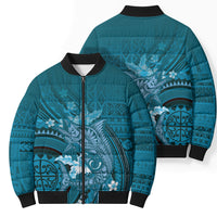 Samoa Tatau Marlin Bomber Puffer Jacket With Siapo Motifs Teal LT05 - Polynesian Pride