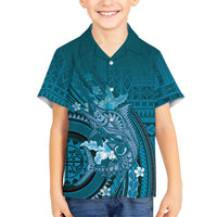 Samoa Tatau Marlin Family Matching Mermaid Dress and Hawaiian Shirt With Siapo Motifs Teal