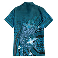 Samoa Tatau Marlin Family Matching Puletasi and Hawaiian Shirt With Siapo Motifs Teal
