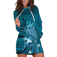 Samoa Tatau Marlin Hoodie Dress With Siapo Motifs Teal LT05 Teal - Polynesian Pride