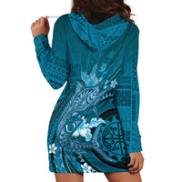 Samoa Tatau Marlin Hoodie Dress With Siapo Motifs Teal LT05 - Polynesian Pride