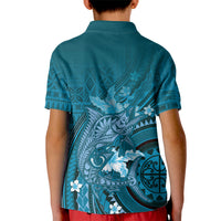Samoa Tatau Marlin Kid Polo Shirt With Siapo Motifs Teal LT05 - Polynesian Pride