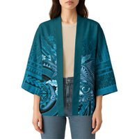 Samoa Tatau Marlin Kimono With Siapo Motifs Teal LT05 - Polynesian Pride