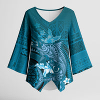 Samoa Tatau Marlin Kimono Sleeve Blouse With Siapo Motifs Teal LT05 Female Teal - Polynesian Pride