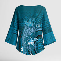 Samoa Tatau Marlin Kimono Sleeve Blouse With Siapo Motifs Teal LT05 - Polynesian Pride