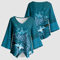 Samoa Tatau Marlin Kimono Sleeve Blouse With Siapo Motifs Teal LT05 - Polynesian Pride
