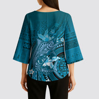 Samoa Tatau Marlin Kimono Sleeve Blouse With Siapo Motifs Teal LT05 - Polynesian Pride