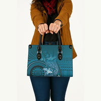 Samoa Tatau Marlin Leather Bag With Siapo Motifs Teal LT05 - Polynesian Pride