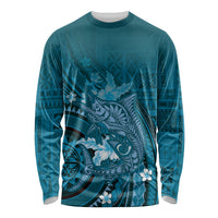 Samoa Tatau Marlin Long Sleeve Shirt With Siapo Motifs Teal LT05 Unisex Teal - Polynesian Pride