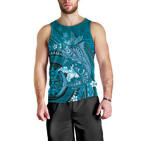 Samoa Tatau Marlin Men Tank Top With Siapo Motifs Teal LT05 - Polynesian Pride