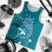 Samoa Tatau Marlin Men Tank Top With Siapo Motifs Teal LT05 - Polynesian Pride