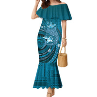 Samoa Tatau Marlin Mermaid Dress With Siapo Motifs Teal LT05 Women Teal - Polynesian Pride