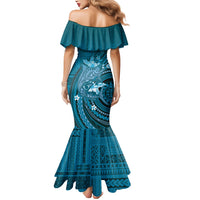 Samoa Tatau Marlin Mermaid Dress With Siapo Motifs Teal LT05 - Polynesian Pride