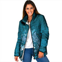 Samoa Tatau Marlin Padded Jacket With Siapo Motifs Teal LT05 Women Teal - Polynesian Pride