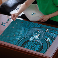 Samoa Tatau Marlin Puzzle With Siapo Motifs Teal LT05 - Polynesian Pride