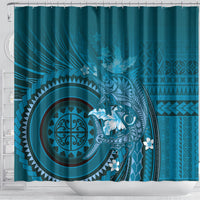 Samoa Tatau Marlin Shower Curtain With Siapo Motifs Teal LT05 - Polynesian Pride