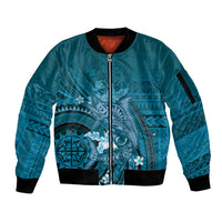 Samoa Tatau Marlin Sleeve Zip Bomber Jacket With Siapo Motifs Teal LT05 Unisex Teal - Polynesian Pride