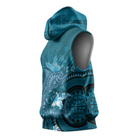 Samoa Tatau Marlin Sleeveless Hoodie With Siapo Motifs Teal LT05 - Polynesian Pride