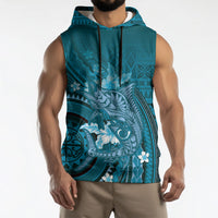 Samoa Tatau Marlin Sleeveless Hoodie With Siapo Motifs Teal LT05 - Polynesian Pride