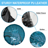 Samoa Tatau Marlin Spare Tire Cover With Siapo Motifs Teal LT05 - Polynesian Pride