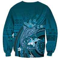 Samoa Tatau Marlin Sweatshirt With Siapo Motifs Teal LT05 - Polynesian Pride