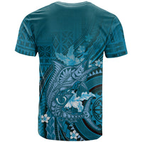 Samoa Tatau Marlin T Shirt With Siapo Motifs Teal LT05 - Polynesian Pride