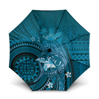 Samoa Tatau Marlin Umbrella With Siapo Motifs Teal LT05 One Size Folded 11.42 inch Opened Diameter 37.4 inch Teal - Polynesian Pride