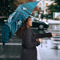 Samoa Tatau Marlin Umbrella With Siapo Motifs Teal LT05 - Polynesian Pride