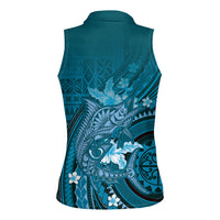 Samoa Tatau Marlin Women Sleeveless Polo Shirt With Siapo Motifs Teal LT05 - Polynesian Pride