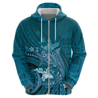Samoa Tatau Marlin Zip Hoodie With Siapo Motifs Teal LT05 - Polynesian Pride