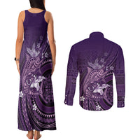 Samoa Tatau Marlin Couples Matching Tank Maxi Dress and Long Sleeve Button Shirt With Siapo Motifs Violet LT05 - Polynesian Pride