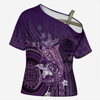Samoa Tatau Marlin Cross Shoulder Shirt With Siapo Motifs Violet LT05 Female Violet - Polynesian Pride