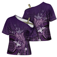 Samoa Tatau Marlin Cross Shoulder Shirt With Siapo Motifs Violet LT05 - Polynesian Pride