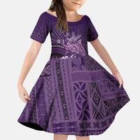 Samoa Tatau Marlin Family Matching Long Sleeve Bodycon Dress and Hawaiian Shirt With Siapo Motifs Violet