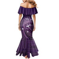 Samoa Tatau Marlin Family Matching Mermaid Dress and Hawaiian Shirt With Siapo Motifs Violet