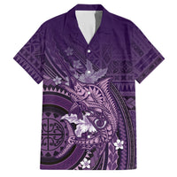 Samoa Tatau Marlin Family Matching Off Shoulder Short Dress and Hawaiian Shirt With Siapo Motifs Violet