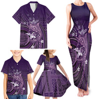 Samoa Tatau Marlin Family Matching Tank Maxi Dress and Hawaiian Shirt With Siapo Motifs Violet