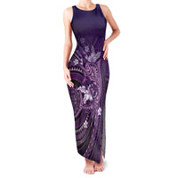 Samoa Tatau Marlin Family Matching Tank Maxi Dress and Hawaiian Shirt With Siapo Motifs Violet