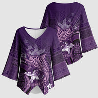Samoa Tatau Marlin Kimono Sleeve Blouse With Siapo Motifs Violet LT05 - Polynesian Pride