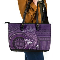 Samoa Tatau Marlin Leather Tote Bag With Siapo Motifs Violet LT05 - Polynesian Pride
